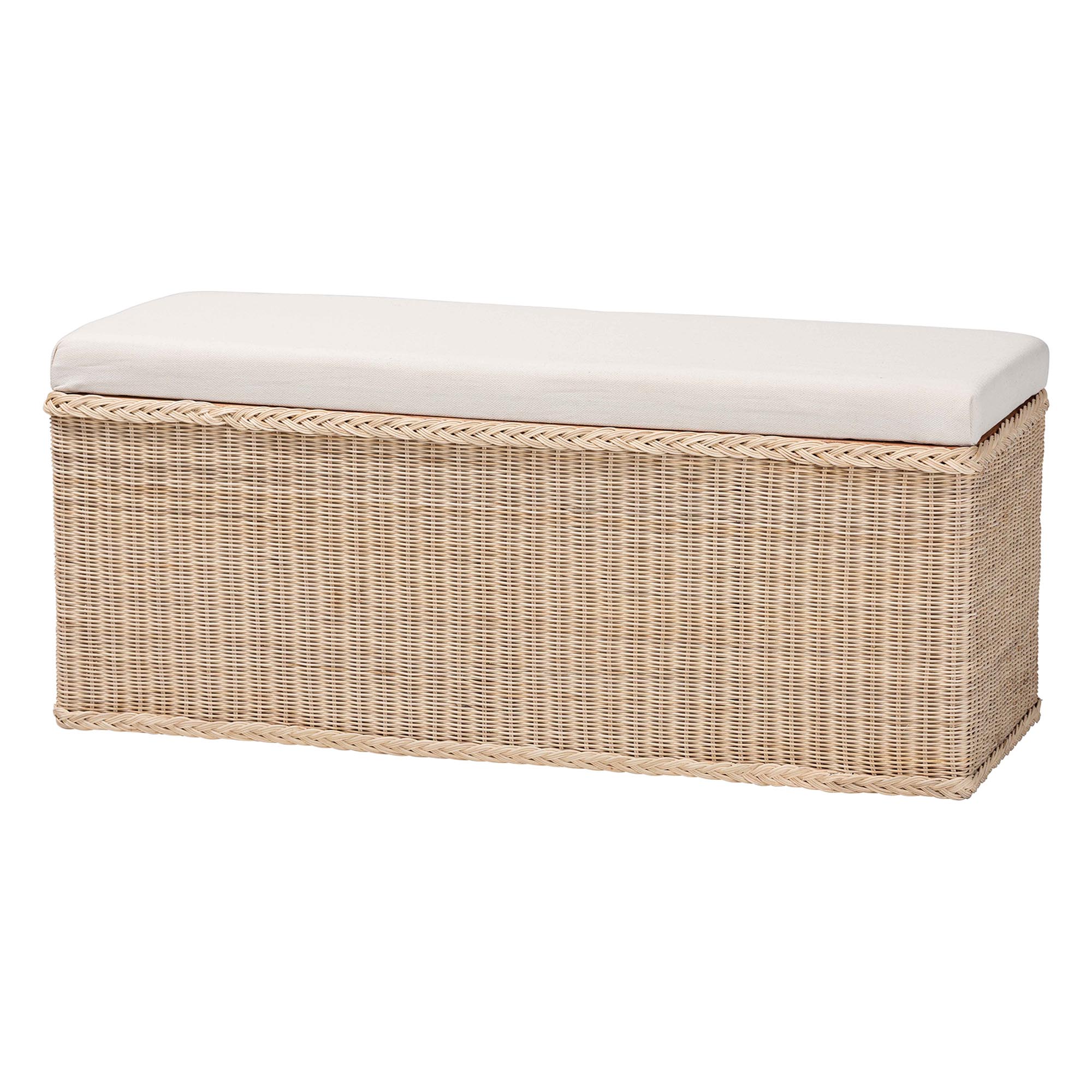 bali & pari Barid Braided Natural Rattan Storage Bench with Cushioned Lift -Top Lid - Coastal Boho Style Chest for Bedroom, Entryway, or Living Room Organization, Natural, 45" Rectangle Affordable modern furniture in Chicago, classic living room furniture, modern storage ottoman, cheap storage otttoman